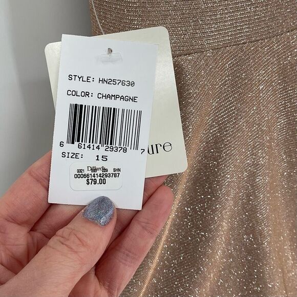 Pear Culture Sleeveless Fit & Flare Metallic Tiered Mini Dress Champagne Size 15 - Picture 4 of 5